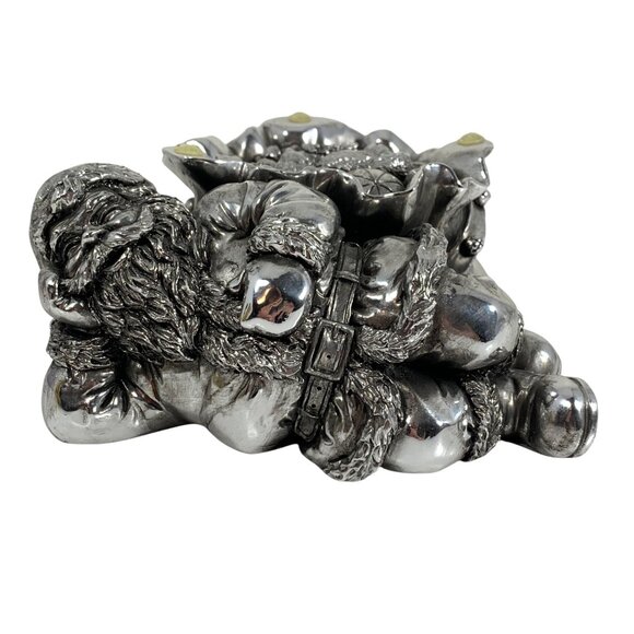 Silver-Tone Intricate Lounging Santa Claus Toy Sack Figurine Paperweight Holiday - Picture 1 of 9
